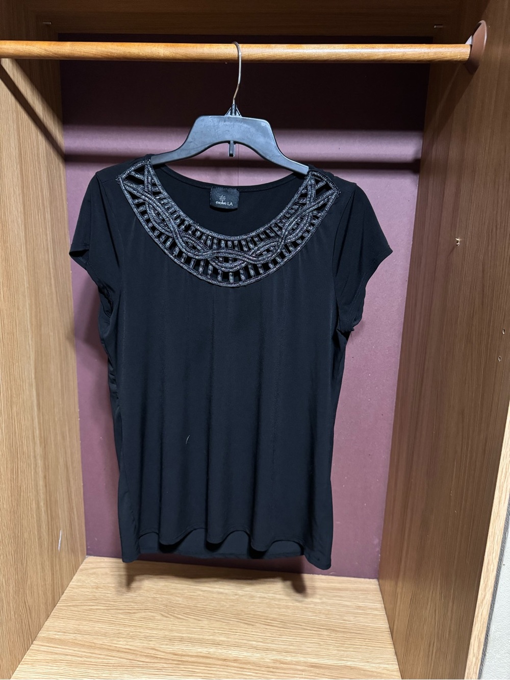 Evolve LA Black Embellished Neckline Top Size Large